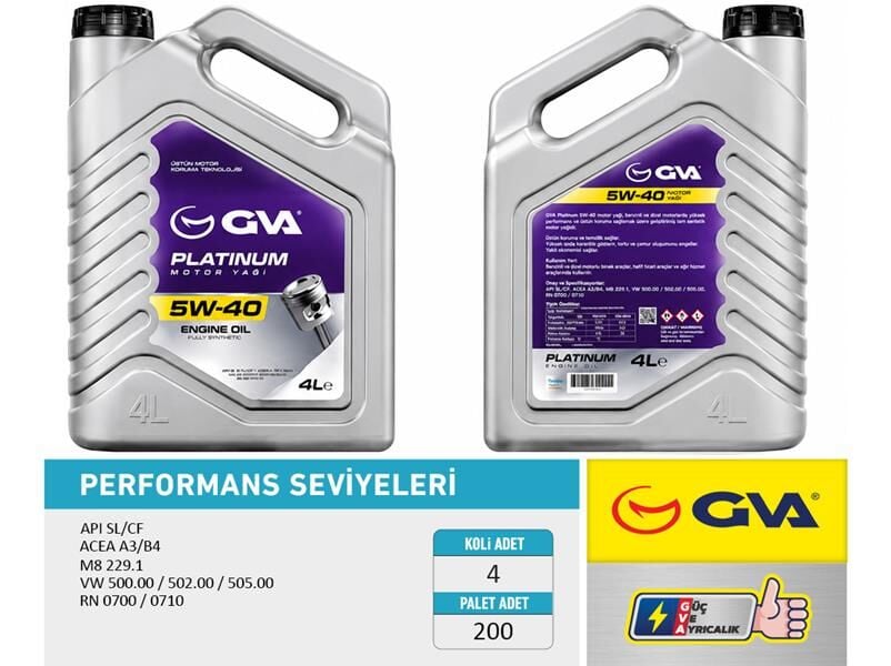 GVA 9921182 MOTOR YAĞI 5W40 4 LT PLATINUM TAM SENTETİK API SL/CF - Görsel 1