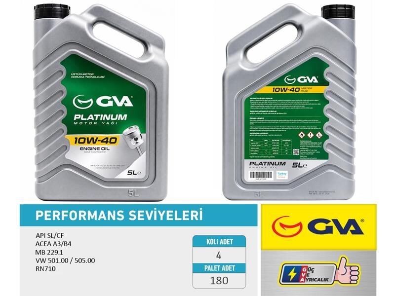 GVA 9921324 MOTOR YAĞI 10W40 5 LT PLATINUM YARI SENTETİK API SL/CF - Görsel 1