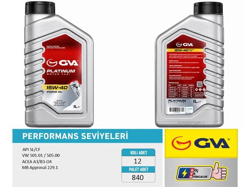 GVA 9921421 MOTOR YAĞI 15W40 1 LT PLATINUM MİNERAL API SL/CF - Görsel 1