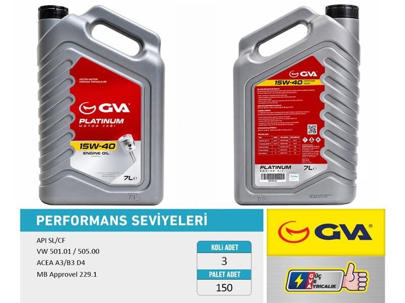 GVA 9921426 MOTOR YAĞI 15W40 7 LT PLATINUM MİNERAL API SL/CF - Görsel 1