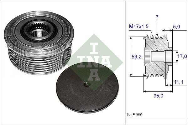 INA 535008710 ALTERNATÖR KASNAĞI RULMANLI TRANSİT 2.4 TDCI 00-06 ALTERNATÖR OEM NO İÇİN: 2C1T10300BA - Görsel 1