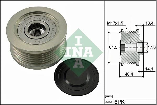 INA 535011510 ALTERNATÖR KASNAĞI RULMANLI OPEL ASTRA H-VECTRA C-ZAFIRA-SIGNUM 1.9 CDTI 02> FIAT DOBLO-GRANDE PUN TO 1.9 JTD - Görsel 1