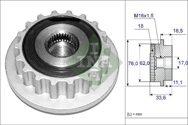 INA 535011810 ALTERNATÖR KASNAĞI KLİMA KAPLİNİ TRANSPORTER T5 2.5 TD-TOUAREG 2.5 TDI AXD-BPJ - Görsel 1
