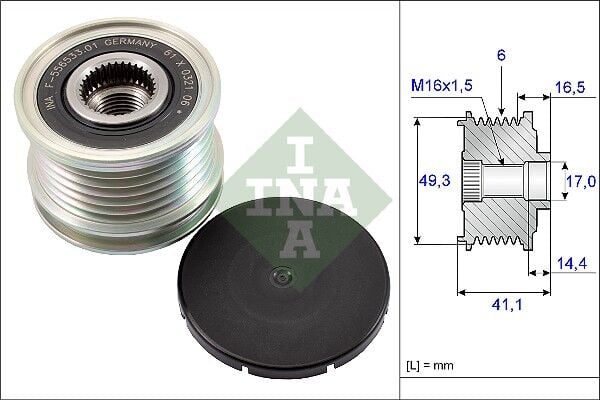 INA 535017810 ALTERNATÖR ŞARJ DİNAMO KASNAĞI GRANDLAND-P207-P208-P308-P508-P3008-P5008-PARTNER TEPEE-BERLINGO-C3 -C4-C5-DS3-DS4 1.6 VTI-THP MİNİ COOPER 06 > 6 KANAL - Görsel 1