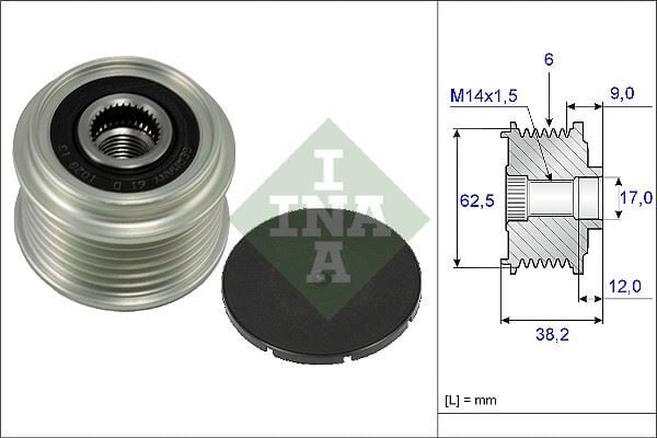 INA 535021910 ALTERNATÖR KASNAĞI RULMANLI TOYOTA AURIS COROLLA 1.4L 1NDTV NDE120 NDE150 5VİTES 04-09 - Görsel 1