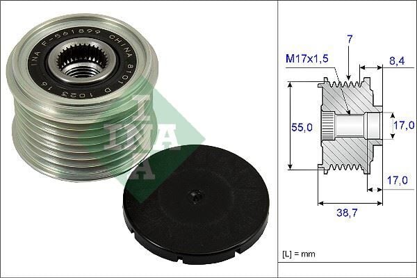 INA 535023910 ALTERNATÖR KASNAĞI RULMANLI NISSAN NAVARA 2.3L YS23 D23 16-> / QASHQAI 1.6L HR16DE J10 6 vites 10-13 NP300 10> NAVARA Pick-up D23. D23T 15> QASHQAI 10>13 - Görsel 1