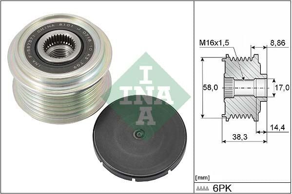 INA 535029610 ALTERNATÖR KASNAĞI RULMANLI HYUNDAI ELANTRA VI-KONA-i10 III-i20-II-i30 1.6-1.0 T-GDi-1.0 MPi-1.2 M - Görsel 1
