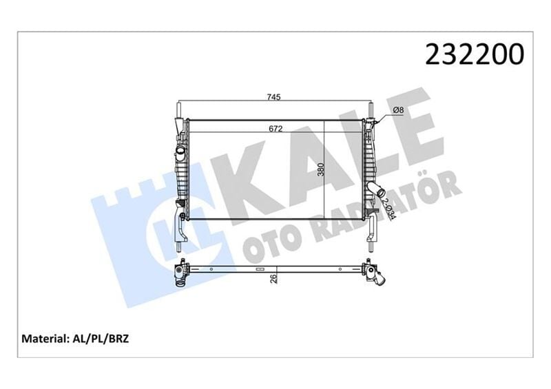 KALE 0222291AB SU RADYATÖRÜ FORD TRANSİT 06> 2.2-2.4 TDCİ KLİMASIZ - Görsel 1