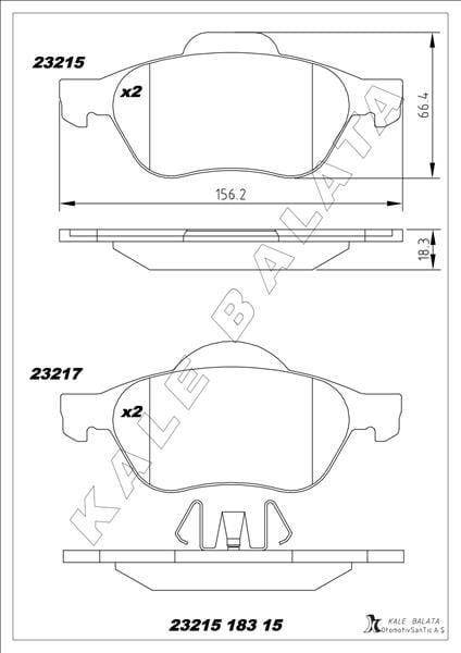 KALE 23215 183 15 ANS KD13 ÖN FREN BALATASI RENAULT LAGUNA II 01>05 LAGUNA III 07>15 MEGANE II 02> - Görsel 1
