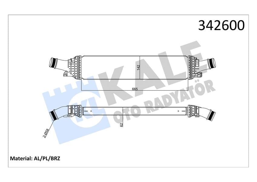 KALE 342600 TURBO RADYATÖRÜ INTERCOOLER AUDI A4-A5-A6-Q5 2.0TFSI-1.8TFSI-2.0TDI 08 > 665X134.4X58 AL-PL-BRZ - Görsel 1