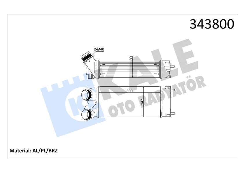 KALE 343800 TURBO RADYATÖRÜ INTERCOOLER BERLINGO 04>C4 04>P308 07>PARTNER 04>1.6HDI AL/PL/BRZ 300x147x76 - Görsel 1