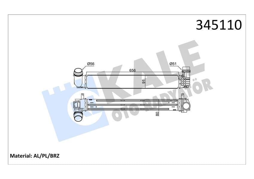 KALE 345110 TURBO RADYATÖRÜ INTERCOOLER FLUENCE MGN III-SCENIC III 1.5DCI 09> 657x91x80 110LUK AL/PL/BRZ - Görsel 1