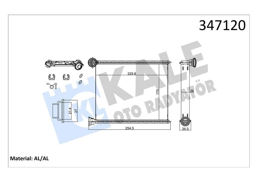 KALE 347120 KALORİFER RADYATÖRÜ 308 1.4 16V-1.6 16V 07 > C3 1.4VTI 09 > KİLİMALI-KİLİMASIZ ARAÇLAR İÇİN - Görsel 1