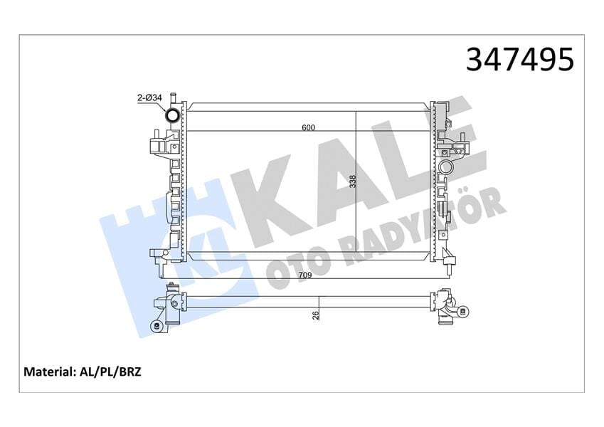 KALE 347495 SU RADYATÖRÜ OPEL CORSA C-COMBO-TIGRA 1.3 1.7 CDTI 03 > MT AC BRAZING 600x348x26 13100381-24466780-93177424-93177593 - Görsel 1