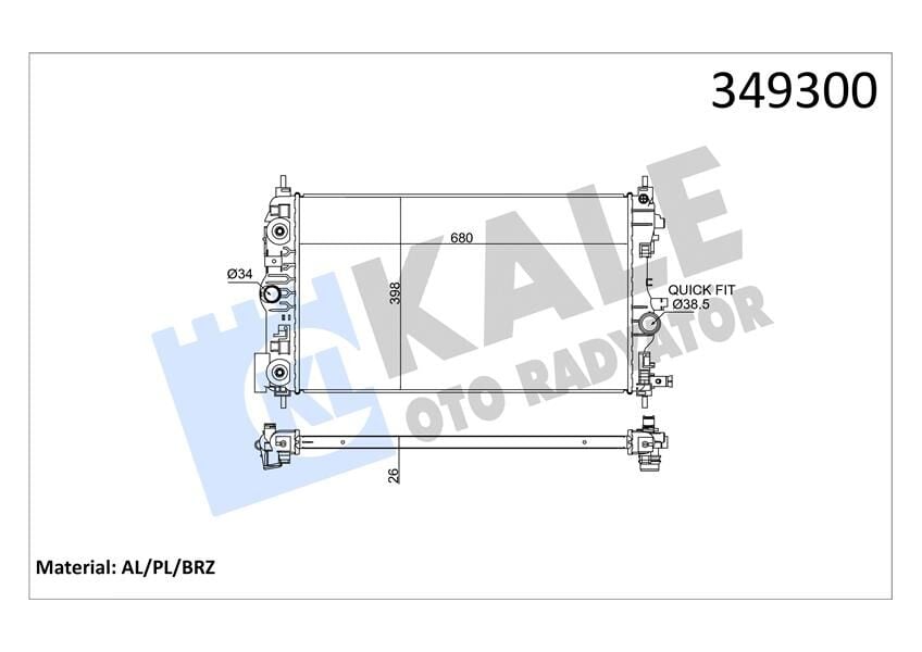 KALE 349300 RADYATÖR OTOMATİK ASTRA J-ZAFIRA TOURER C-CRUZE 1.4-1.6 AL/PL/BRZ 680x397x28 - Görsel 1