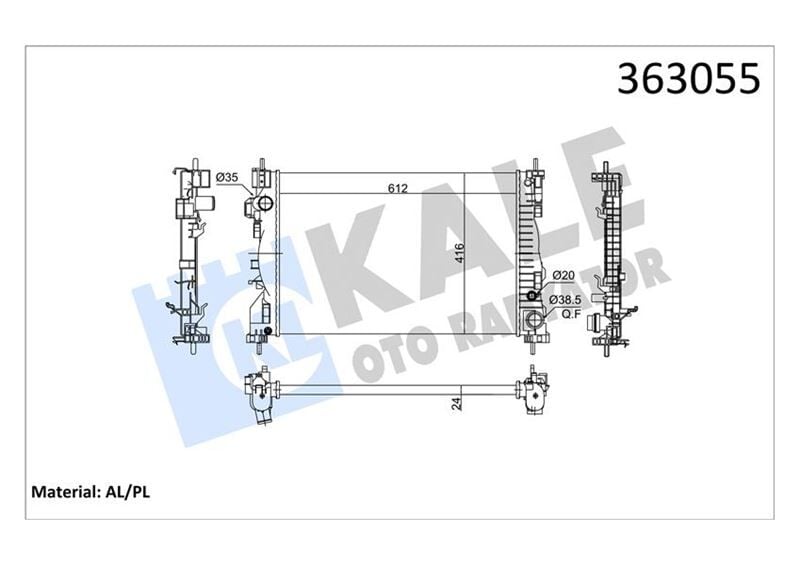 KALE 363055 ALFA ROMEO GIULIETTA 940 1.4 TB 10 > AC MT MEKANİK 612X416X24 SU RADYATÖRÜ - Görsel 1