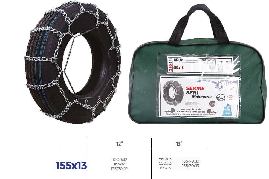 KNK2 155X13 PATİNAJ ZİNCİRİ BİNEK VE HAFİF TİC.ARAÇ SERME 12-13 JANT 560x13 ZİNCİR EBATLARI İÇİN RESİME BAKINIZ - Görsel 1