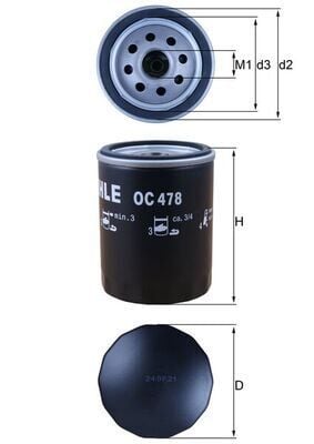 MAHLE OC478 YAĞ FİLTRESİ TOYOTA AURIS COROLLA 1.4L 1NDTV NDE120 NDE150 02-09 / YARIS 1.4L 1NDTV NLP90 06-09 / HI LUX 2.5L 2KDFTV KUN15 KUN25 KUN26 VIGO 05-15 / 2.4L 2GDFTV GUN125 REVO 15-> - kısa tip - Görsel 1