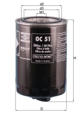 MAHLE OC51OF YAĞ FİLTRESİ CADDY 95-04 - GOLF 83-99 - JETTA 80-91 - PASSAT 80-96 - POLO 86-99 - LT35 82-96 - Görsel 1