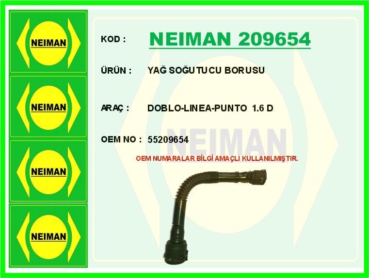 NEIMAN 209654 YAĞ SOĞUTUCU BORUSU DOBLO-LINEA-PUNTO 1.6 D - Görsel 1