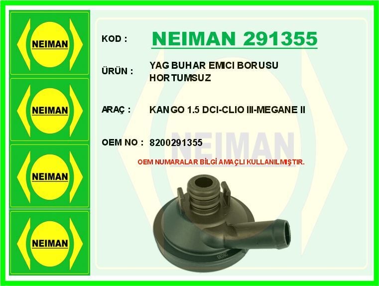 NEIMAN 291355 YAĞ BUHAR EMİCİ RENAULT KANGOO 05> CLIO III 05> MEGANE II 02>08 SCENIC II 02>08 1.5dCi 2.0 - Görsel 1