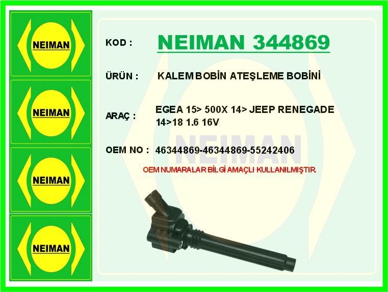 NEIMAN 344869 ATEŞLEME BOBİNİ FIAT EGEA 15> 500X 14> JEEP RENEGADE 14>18 1.6 16V - Görsel 1