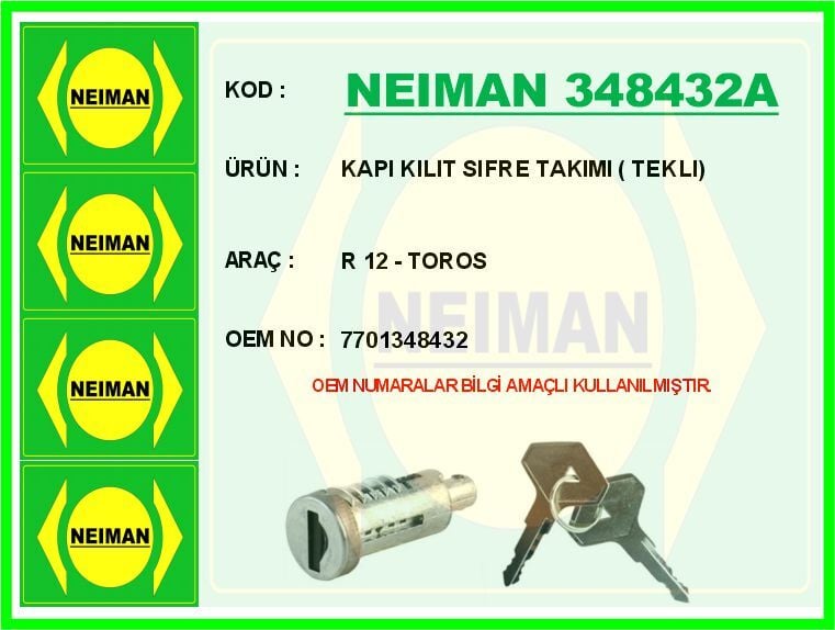 NEIMAN 348432A KAPI KILIT SIFRE TAKIMI TEKLI R 12 - TOROS - Görsel 1