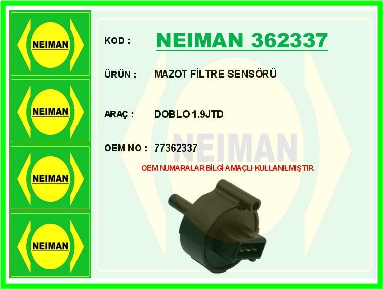NEIMAN 362337 MAZOT FİLTRE SENSÖRÜDOBLO 1.9JTD - Görsel 1