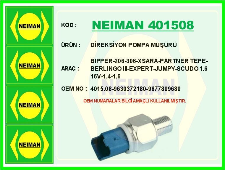 NEIMAN 401508 HİDROLİK DİREKSİYON YAĞ MÜŞÜRÜ P206-P306-P406-BIPPER-EXPERT-PARTNER TEPEE-BERLINGO III-XSARA-NEMO -JUMPY-C5-SCUDO 1.4-1.6-1.8-2.0 - Görsel 1