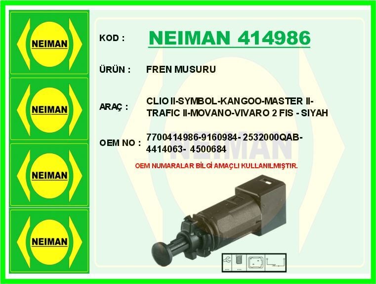 NEIMAN 414986 FREN MUSURU CLIO II-SYMBOL-KANGOO-MASTER II-TRAFIC II-MOVANO-VIVARO 2 FIS - SIYAH - Görsel 1