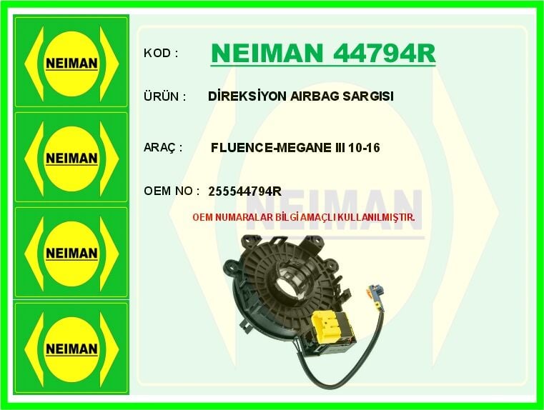 NEIMAN 44794R DİREKSİYON AIRBAG SARGISI FLUENCE-MEGANE III 10-16 - Görsel 1