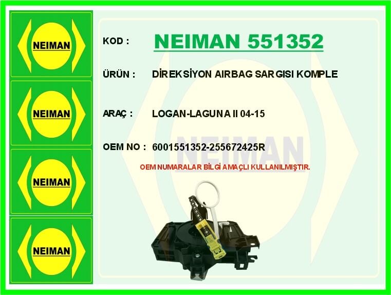 NEIMAN 551352 DİREKSİYON AIRBAG SARGISI KOMPLE LOGAN-LAGUNA II 04-15 - Görsel 1