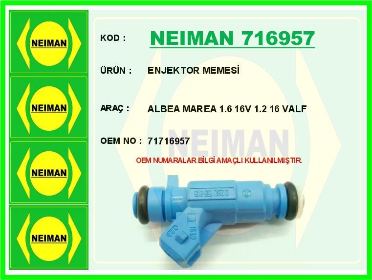 NEIMAN 716957 ENJEKTOR MEMESİ ALBEA MAREA 1.6 16V 1.2 16 VALF - Görsel 1