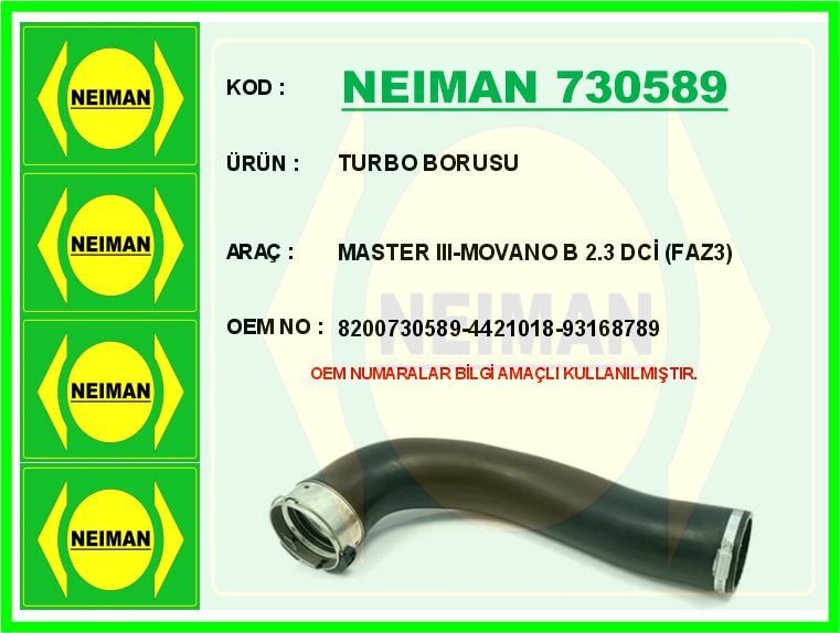 NEIMAN 730589 TURBO BORUSU MASTER III 10> MOVANO B 10> 2.3 DCİ FAZ3 - Görsel 1