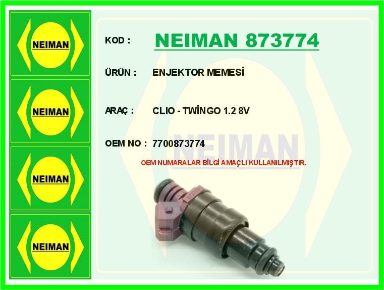 NEIMAN 873774 ENJEKTOR MEMESİ CLIO - TWİNGO 1.2 8V - Görsel 1