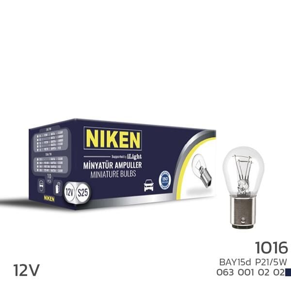 NIKEN 0630010202 NIKEN 1016 AMPUL ŞAŞI TIR.BAY15d P21W/5W 12V 10LU - Görsel 1