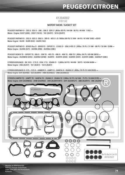 OTOCONTA 41204002 MOTOR TAKIM CONTASI SKC SİZ PARTNER-BOXER-BERLINGO 1.9 DZL VİTON KEÇELİ D9A-D9B-XUD9-DJZ-AJZ - Görsel 1