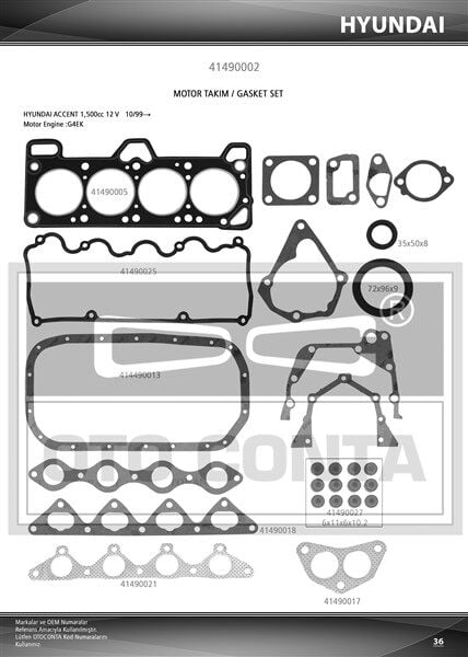 OTOCONTA 41490002 TAKIM CONTASI KEÇELİ HYUNDAI ACCENT 1.5 12V - Görsel 1