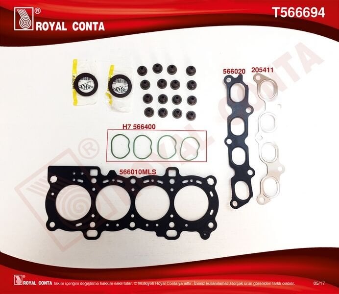 ROYAL T566694 ÜST TAKIM CONTA SKT KEÇELİ SUBP.LAST SUBAP KAPAK CONTASIZ FOCUS II 1.6 16V 03 > 100HP - Görsel 1