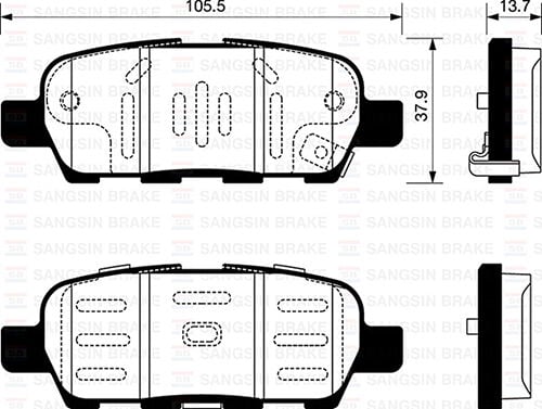 SANGSIN SP1250 ARKA FREN BALATA NISSAN QASHQAI 1.6L 2.0L HR16 HR20 J10 06-10 / JUKE 1.5L Dci F15 10-> 1.6L HR16DE F15 10-> / MURANO 3.5L Z51 DCi 08-> / X-TRAIL 2.0L M9R MR20DE T31 07-13 - Görsel 1