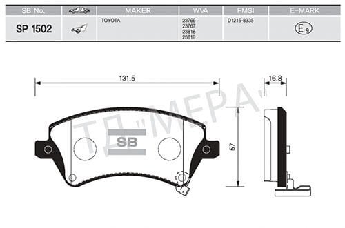 SANGSIN SP1502 ÖN FREN BALATA TOYOTA COROLLA 1.4L 1.6L 4ZZ-FE 3ZZ-FE ZZE120 ZZE121 VVTi 02-06 / 1.4L 1NDTV NDE120 04-06 - Görsel 1
