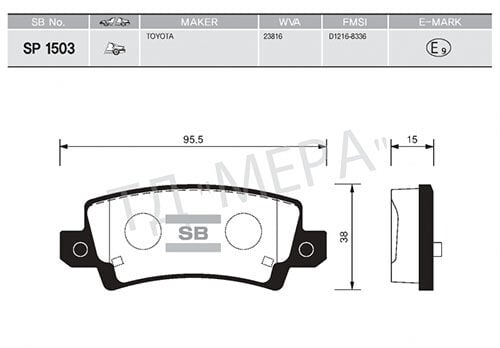 SANGSIN SP1503 ARKA FREN BALATA TOYOTA COROLLA 1.4L 1.6L 4ZZ-FE 3ZZ-FE ZZE120 ZZE121 VVTi 02-06 / 1.4L 1NDTV NDE120 04-06 - Görsel 1