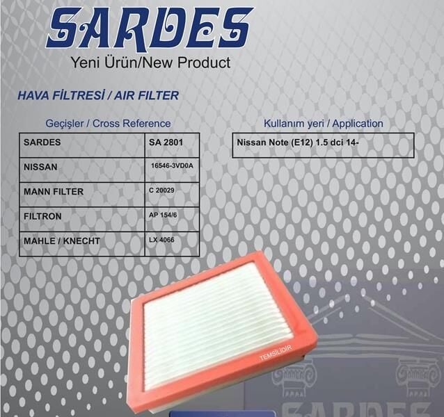 SARDES SA2801 HAVA FİLTRESİ NISSAN NOTE E12 1.5 DCİ 14 > - Görsel 1