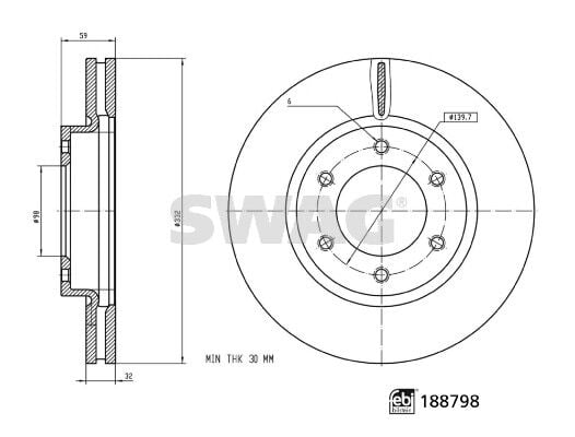 SWAG 33110892 FREN DİSKİ ÖN FORD RANGER 19> ÇAP: 332mm - Görsel 1