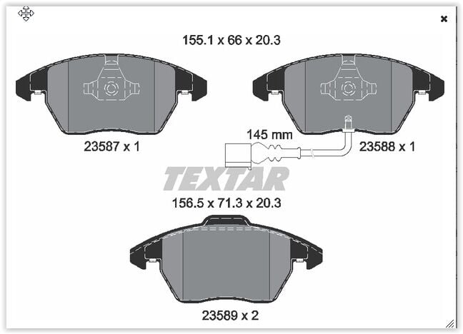 TEXTAR 2358701 ÖN BALATA FİŞLİ CADDY III 04 > GOLF IV V VI 97 > JETTA PASSAT 05 > POLO 09 > OCTAVIA 04 > - Görsel 1