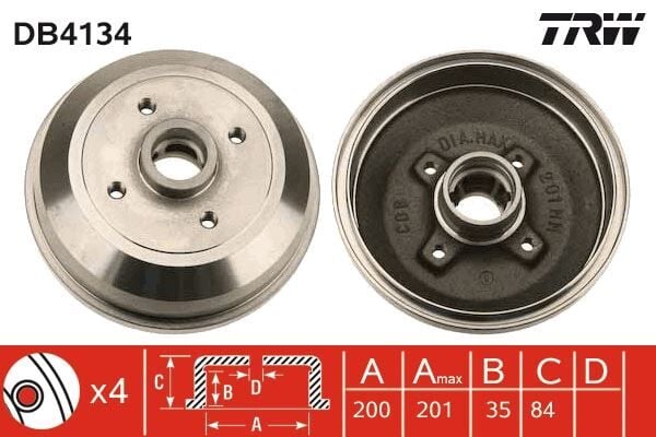 TRW DB4134 ARKA FREN KAMPANASI CORSA A 83-92 -CORSA B-TIGRA A 93-02 ABS Lİ - Görsel 1