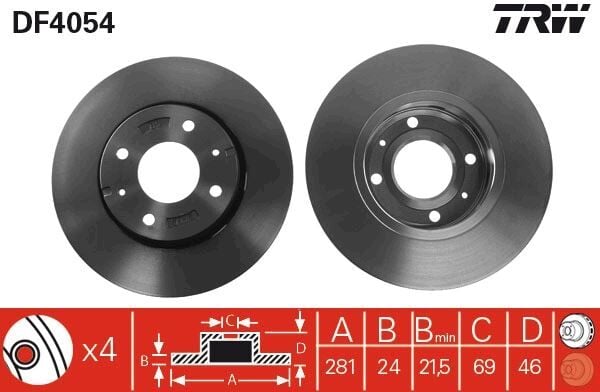 TRW DF4054 ÖN FREN DİSKİ HAVA KANALLI MITSUBISHI CARISMA 1.6L 4G92 DA1A 95-> 1.8L GDI 4G93 DA2A 95-> 1.9L DI -D F9Q dizel DA5A 00-05 / SPACE STAR 1.3L 1.6L DG1A 98-> / VOLVO S40 1.6 1.8 1.9 2.0 T 95/04 V40 - Görsel 1