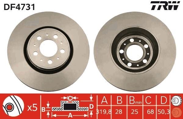 TRW DF4731 ON FREN DISK AYNASI HAVALI S60 00>10 S80 00> 10 V70 01> 10 XC70 02> 10 S80 I 00>06 - Görsel 1