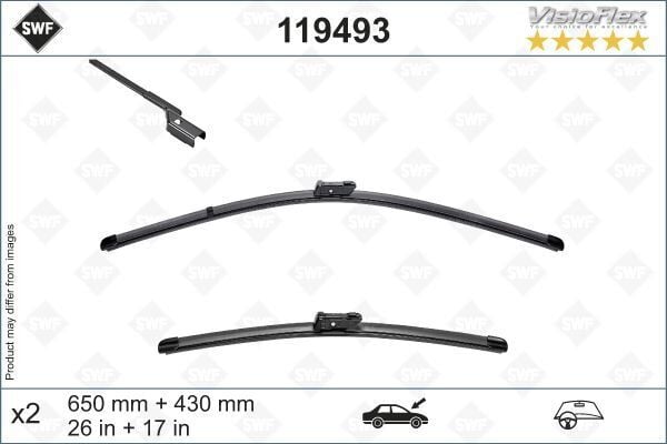 VALEO 119493 SİLECEK SÜPÜRGE TAKIMI PEUGEOT P508 II 09/18> DS9 20> SWF VisioFlex Flat Blade X2 650 430 mm - Görsel 1