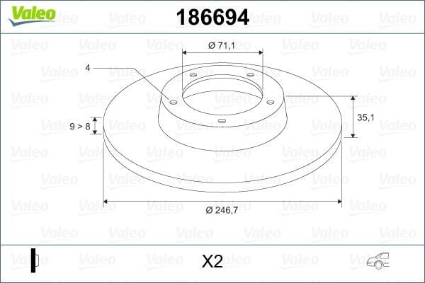 VALEO 186694 ARKA FREN AYNASI PARTNER-BERLINGO 96>P307 00>1007 1.6 07>C3 02>C2 03> XSARA 99> 247x9x4DL - Görsel 1